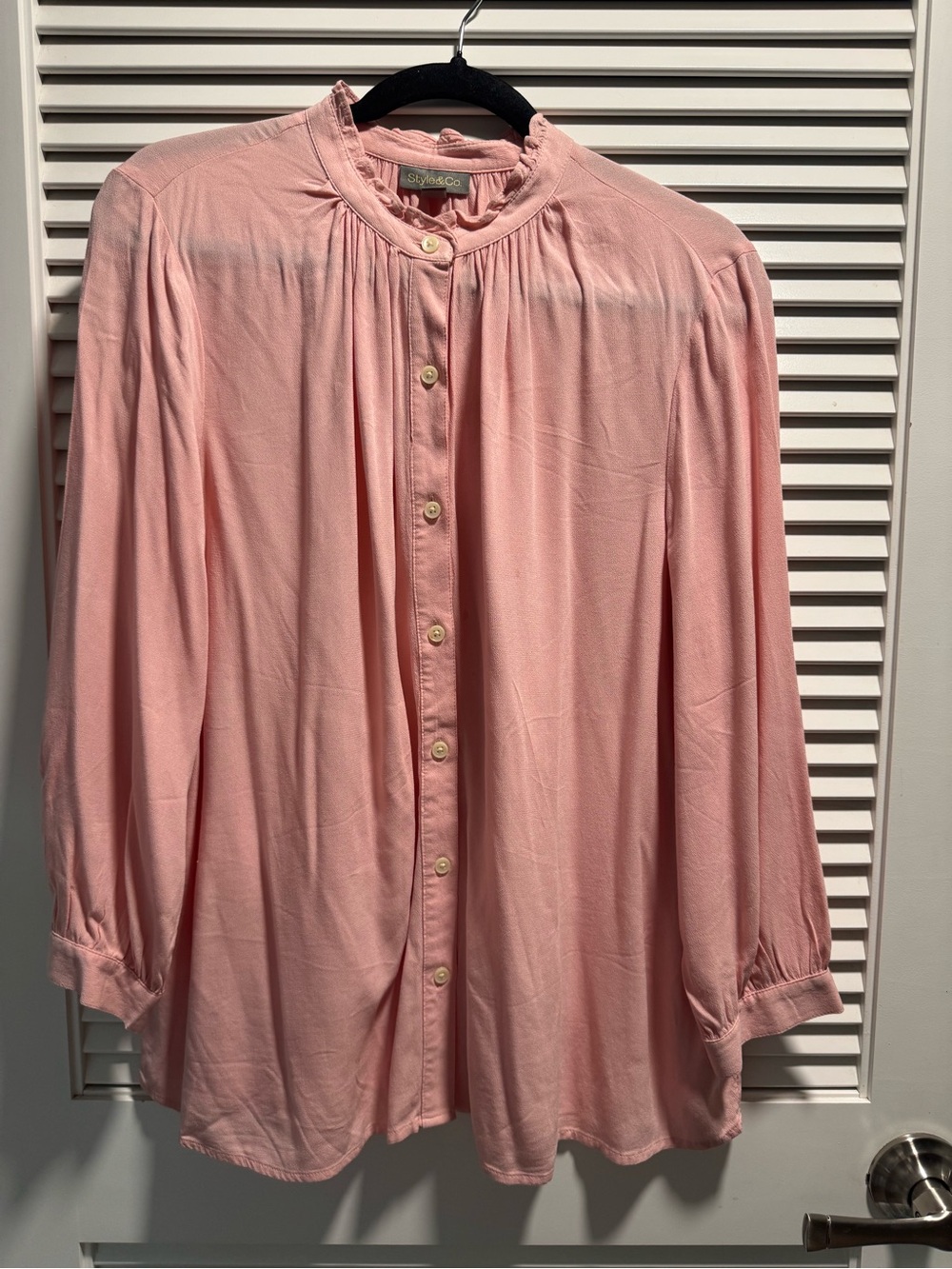 Style & Co. Soft Pink Ruffle-Neck Button Front Tunic